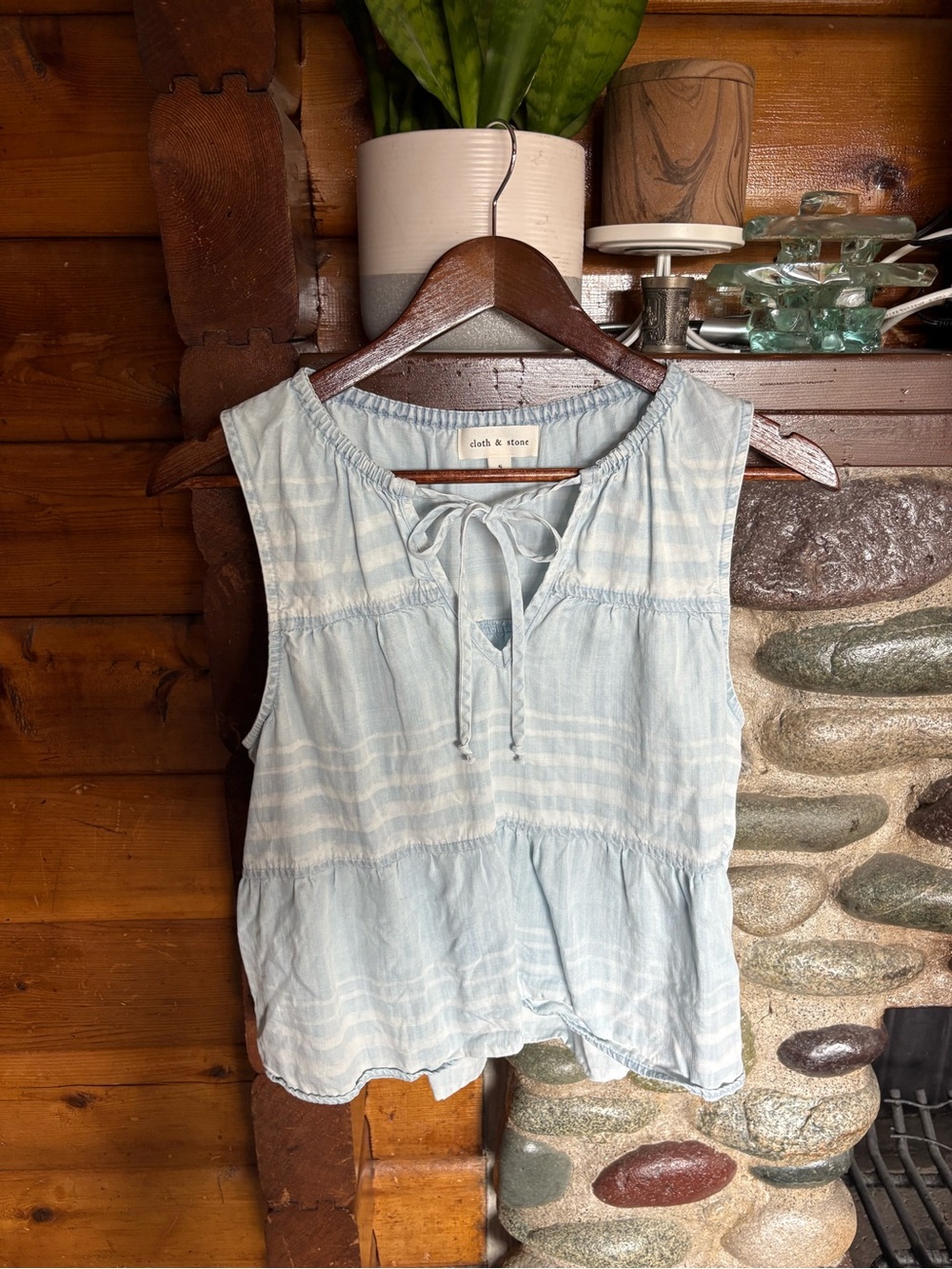 Anthropologie Cloth & Stone Tencel Striped Peasant Tank Top Boho